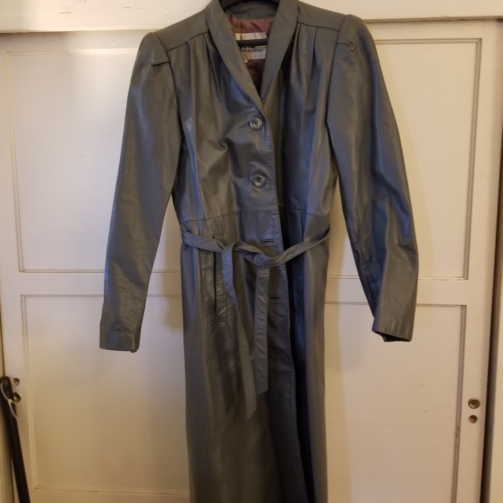 Authentic Wilsons Leather 80s Vintage Full-Length Grey Trench Coat